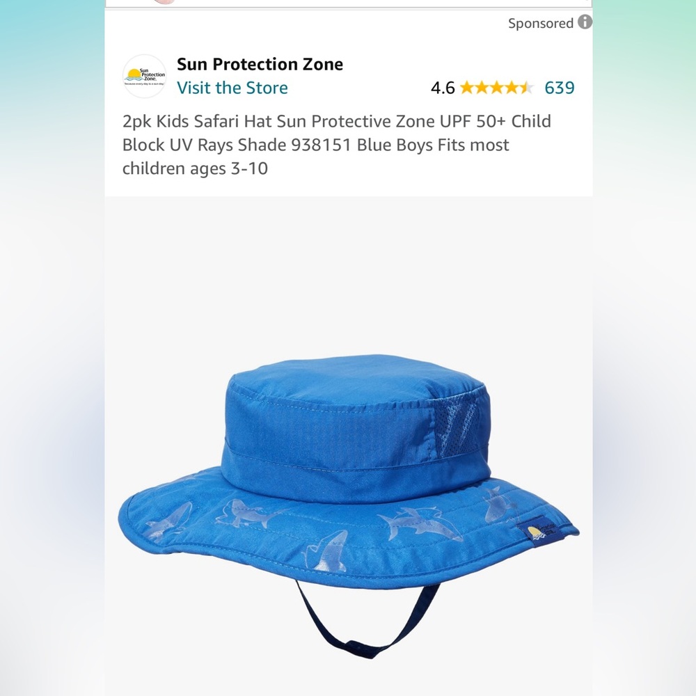 Sun protective zone upf 50+ toddler boys beach pool hat blue with sharks